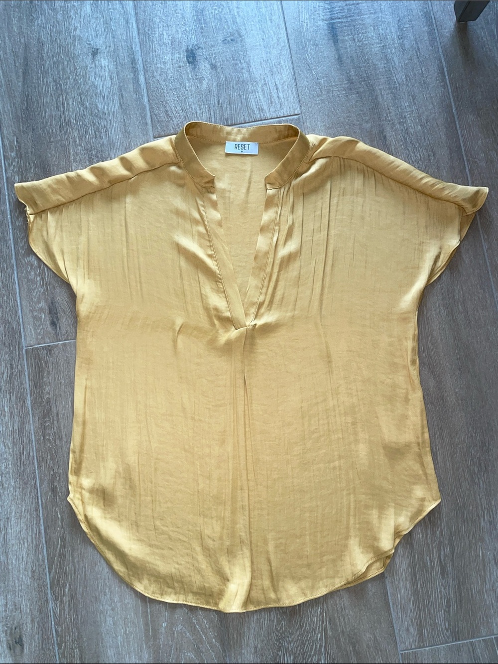 Women's Golden Yellow V-Neck Short Sleeve Blouse